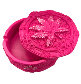 Pink Leaf Ashtray with Lid