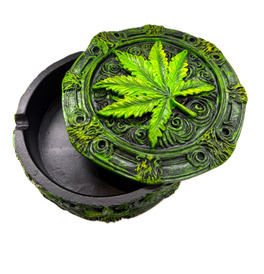 Green Leaf Ashtray with Lid