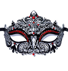 Elegant Metal Lace Mask, Red