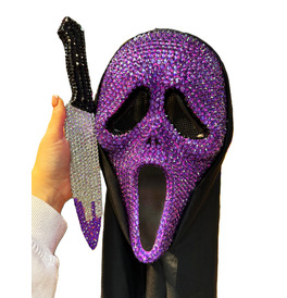 Purple Deluxe Jewelled Ghost Mask & Knife Set Halloween
