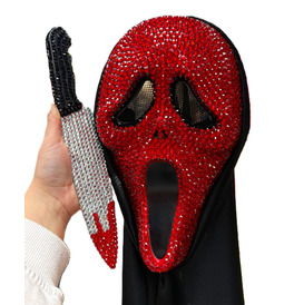 Red Deluxe Jewelled Ghost Mask & Knife Set Halloween