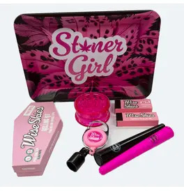 Stoner Girl Pink Rolling Tray Set 