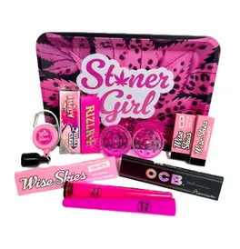 Wise Skies Pink Stoner Girl Rolling Tray Set