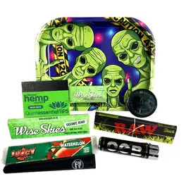 Wise Skies Green Caution Alien Rolling Tray Set