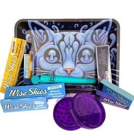 Wise Skies Blue and Purple Trippy Kitty Rolling Tray Set