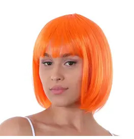Neon Orange Short Bob Wig with Fringe