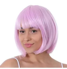 Pastel Pink Short Bob Wig with Fringe