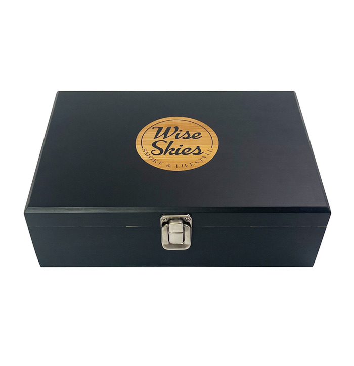 Wise Skies Bamboo Black Wooden Rolling Box