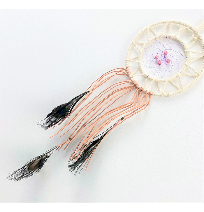 Dream Catcher White & Peacock Feathers