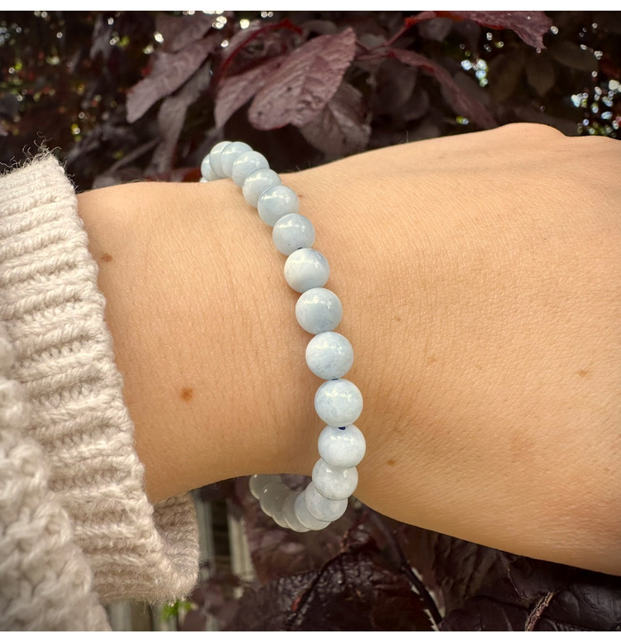 6mm Beaded Crystal Stone Bracelet - Aquamarine