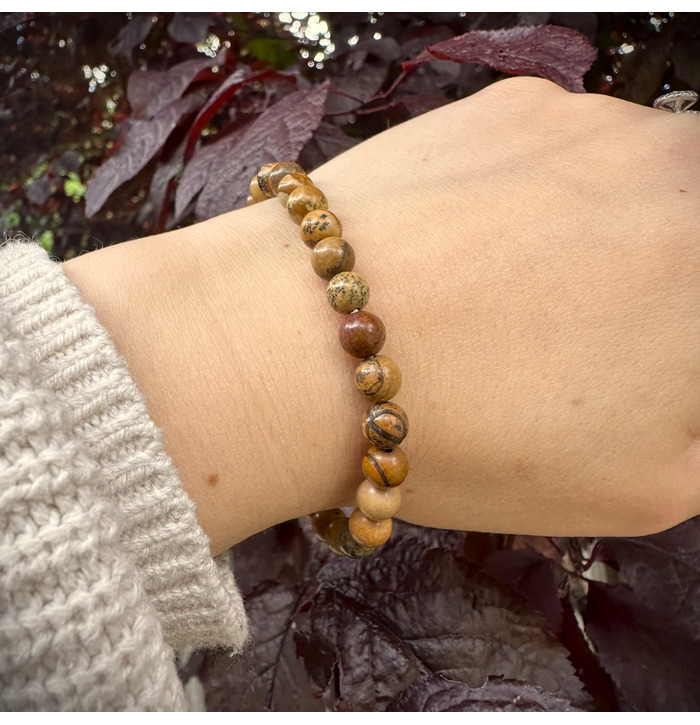 6mm Beaded Crystal Stone Bracelet - Picture Jasper