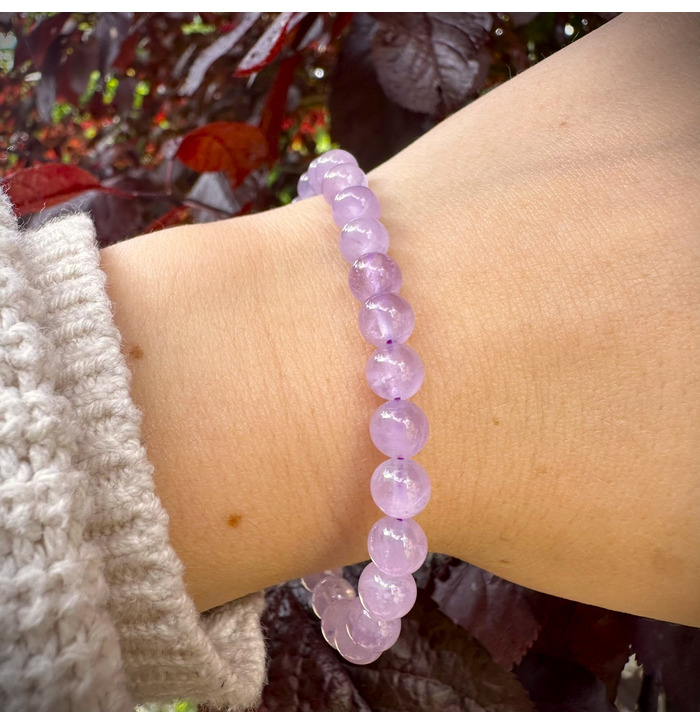 6mm Beaded Crystal Stone Bracelet - Lavender Amethyst