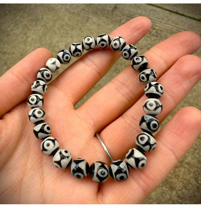 Beaded 3 Eye Crystal Stone Bracelet - Black White