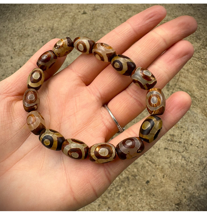 Beaded 3 Eye Crystal Stone Bracelet - Brown