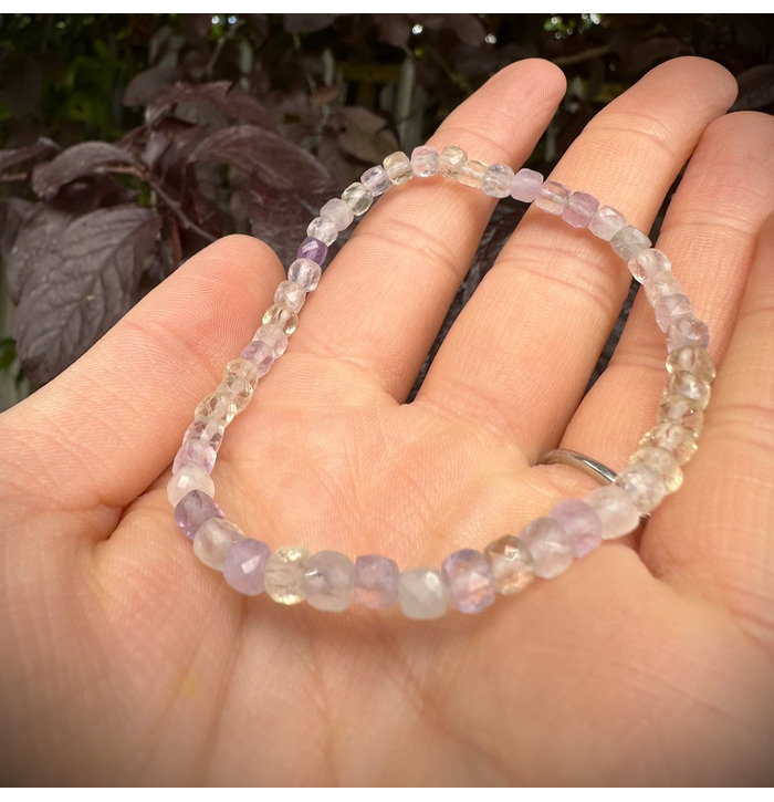 4mm Cube Cut Crystal Stone Bracelet - Ametrine