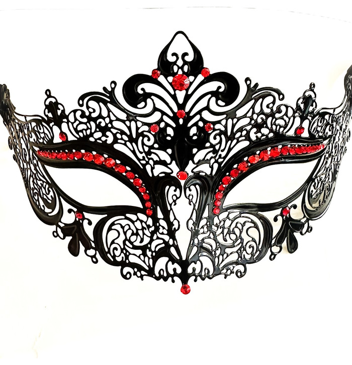 Elegant Metal Lace Mask, Red