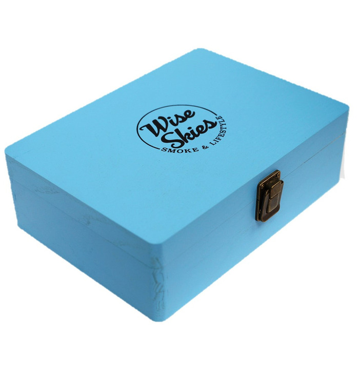 Wise Skies Blue Wooden Rolling Box Large