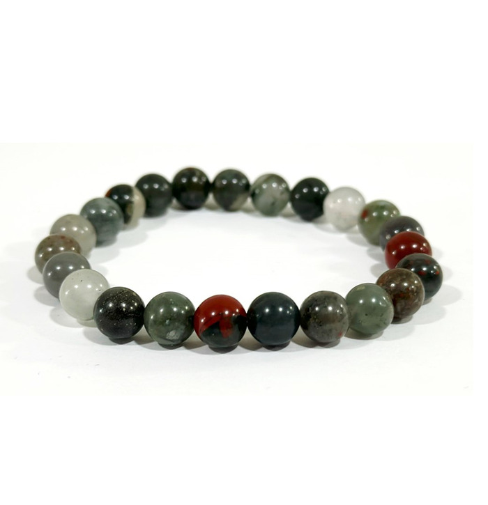 8mm Beaded Crystal Stone Bracelet - African Bloodstone