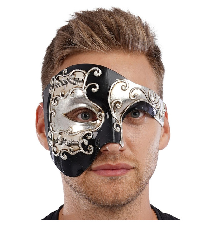 Venetian Half Face Mask, Black