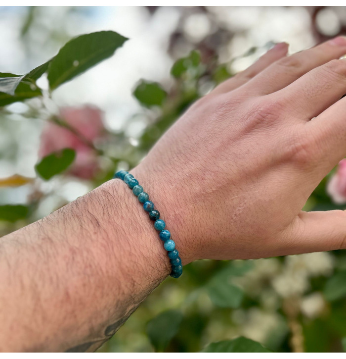 6mm Beaded Crystal Stone Bracelet - Apatite