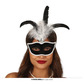 Black velvet mask with white feathers