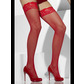 Fishnet hold-ups, red, lace tops