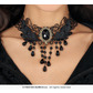 Black embroidered choker with beads