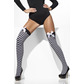 Opaque hold-ups, black & white, check print with bows