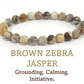 8mm beaded crystal stone bracelet - brown zebra jasper