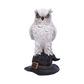 Soren white owl on a witches hat ornament 