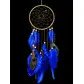 Blue dream catcher with chimes wall hanging feather boho