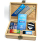 Wise skies medium wooden rolling box blue