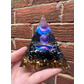 Black agate amethyst pyramid in resin 244g 9.5cm approx