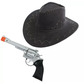 Black cowboy hat and gun bundle