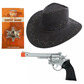 Black cowboy hat, gun and sheriff badge bundle