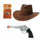 Brown cowboy hat, gun and badge bundle