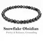 6mm beaded crystal stone bracelet - snowflake obsidian