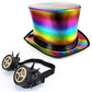 Rainbow top hat & black spike cross goggles