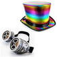 Rainbow top hat & silver cross goggles