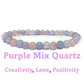 6mm beaded crystal stone bracelet - purple mix quartz